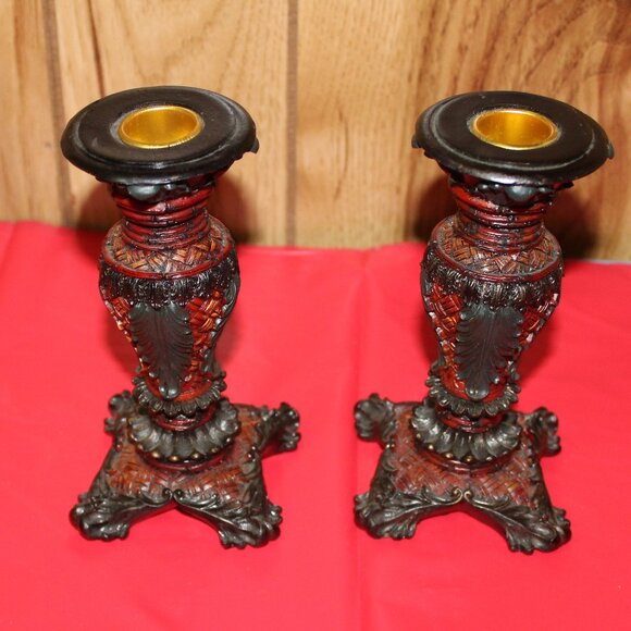 Black and Red Resin Candle Holders - Picture 2 of 4